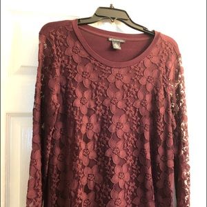 Burgundy color Adrianna Papell top with lace overlay.  Never worn.